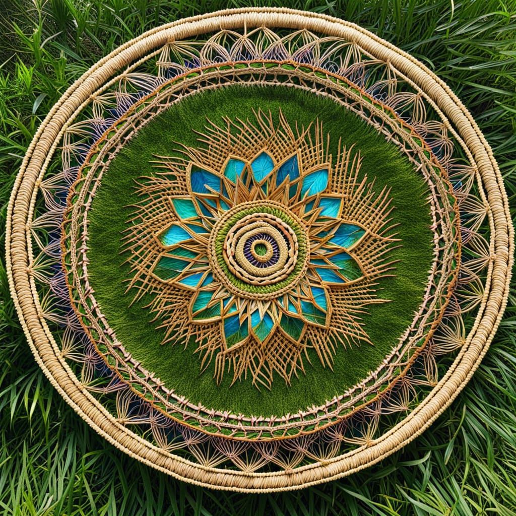 Grass and Rope Mandala: Geometric Harmony