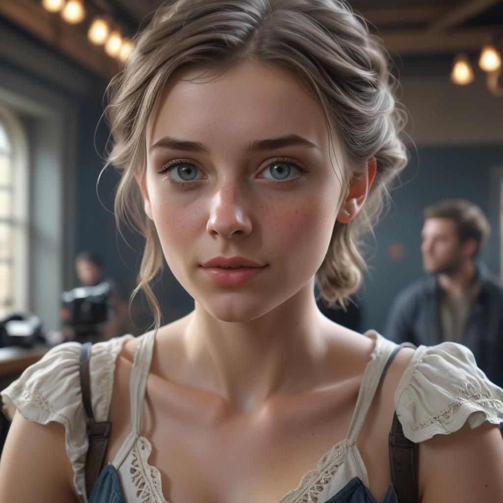 Photorealistic Portrait of a Camera Woman on Set