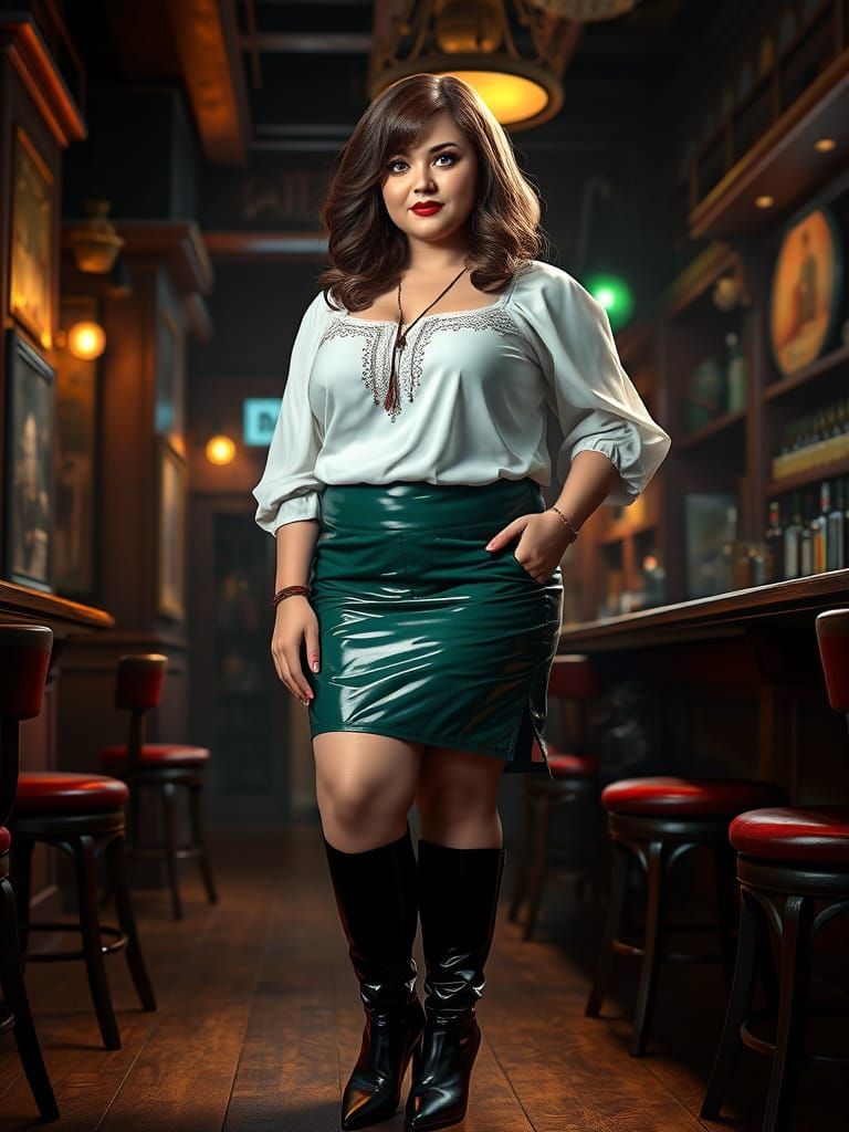 Charming Brunette Siren in Elegant Bar Attire