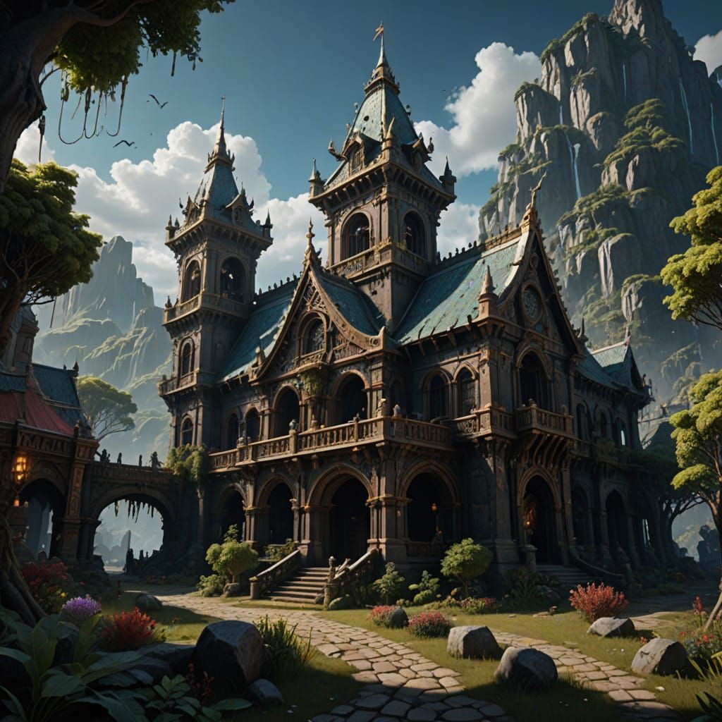 Ethereal Fantasy Scene in Vibrant Colors