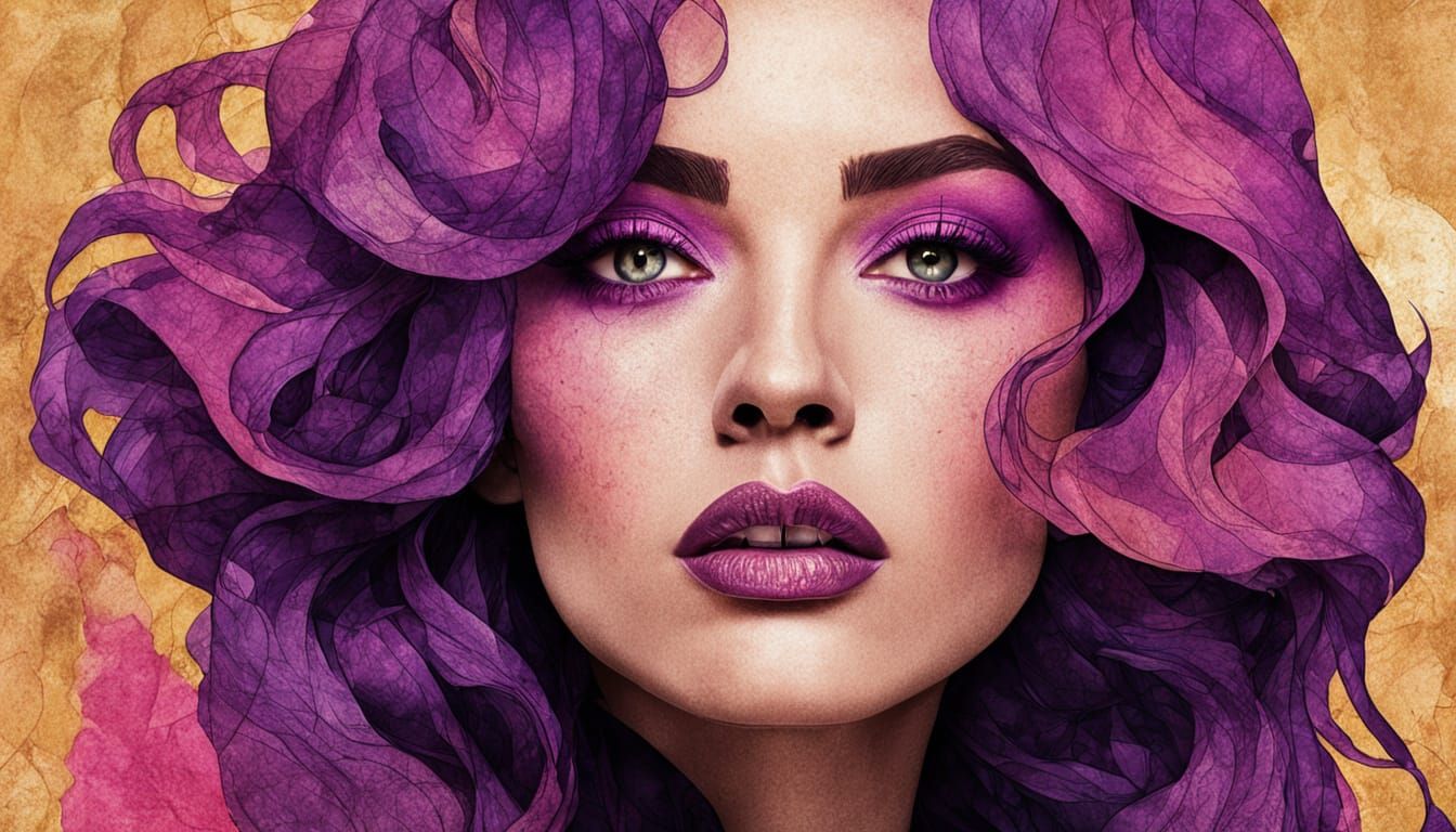 Surreal Digital Portrait of Woman with Bold Makeup