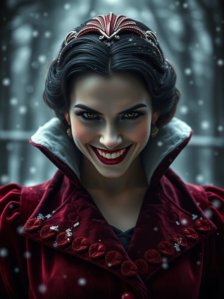Snow White's Evil Grin in a Winter Forest