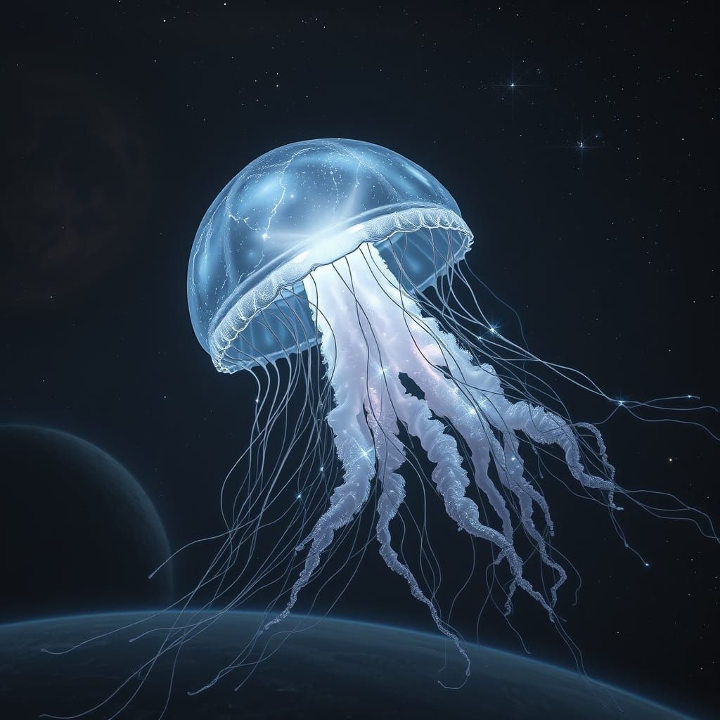 Bioluminescent Jellyfish Drifting Through Space with Constel...