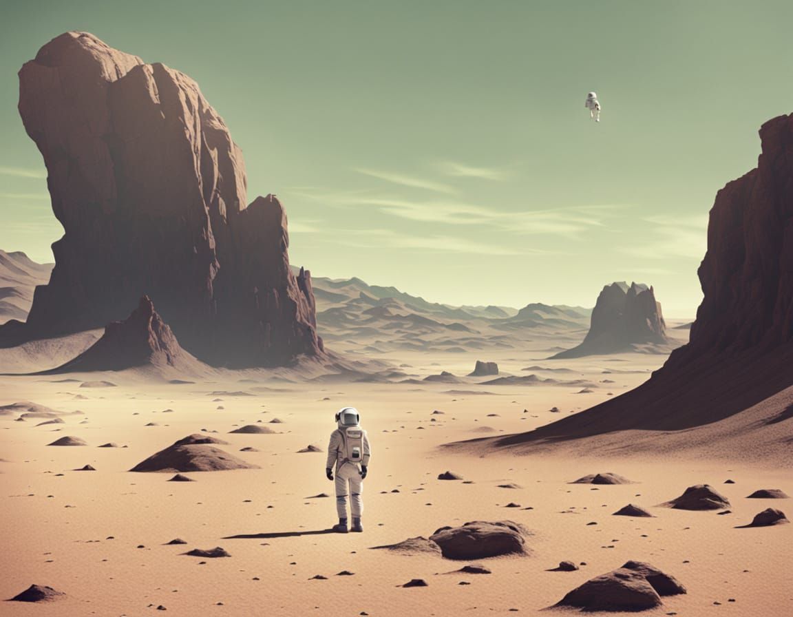 Surreal Astronaut on Alien Planet in Hopper Style