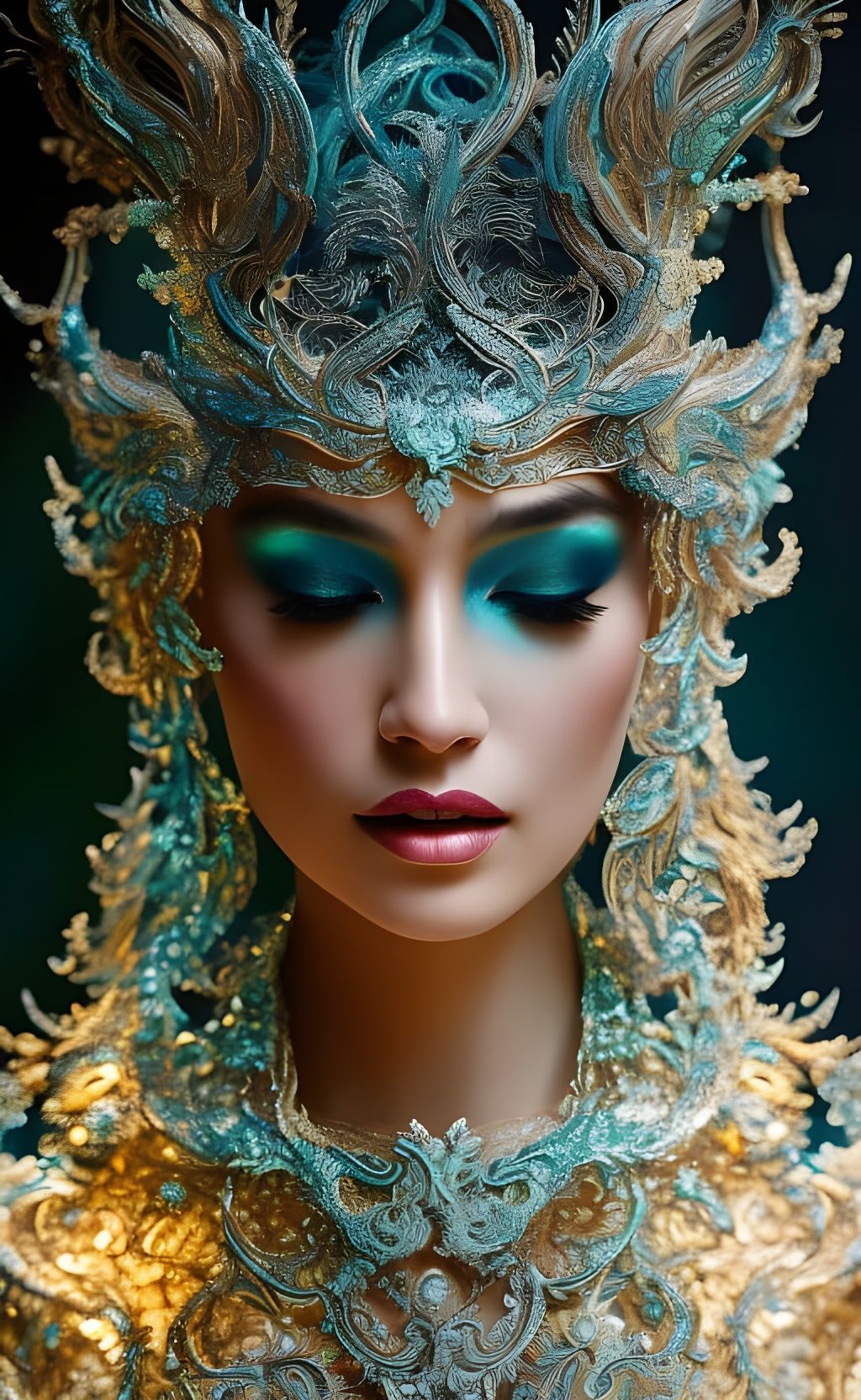 Fierce Woman with Flowing Filigree: Fantasy Art