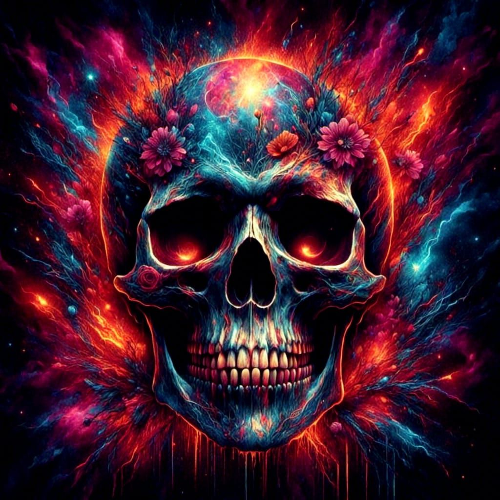 Skull with Cigarette in Surreal Graffiti Art