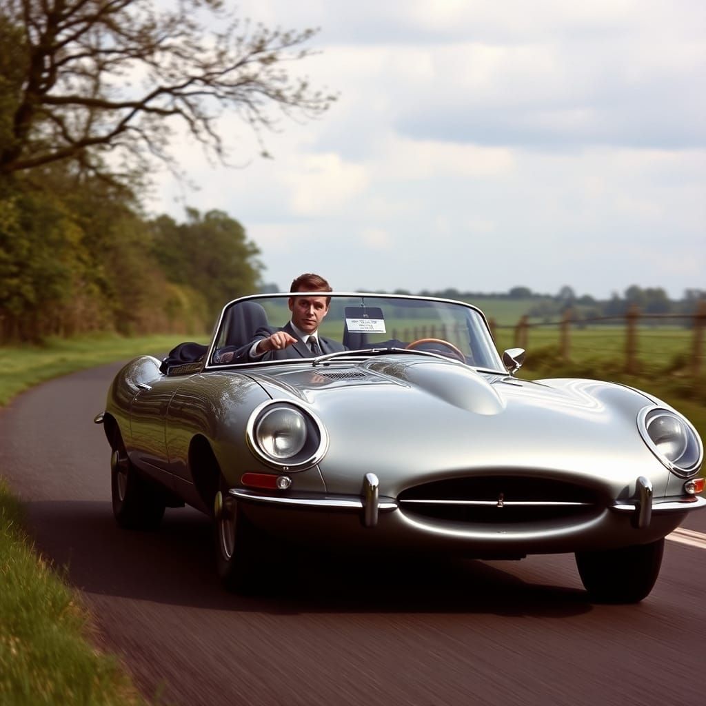 James Bond Drives Silver Jaguar E-Type