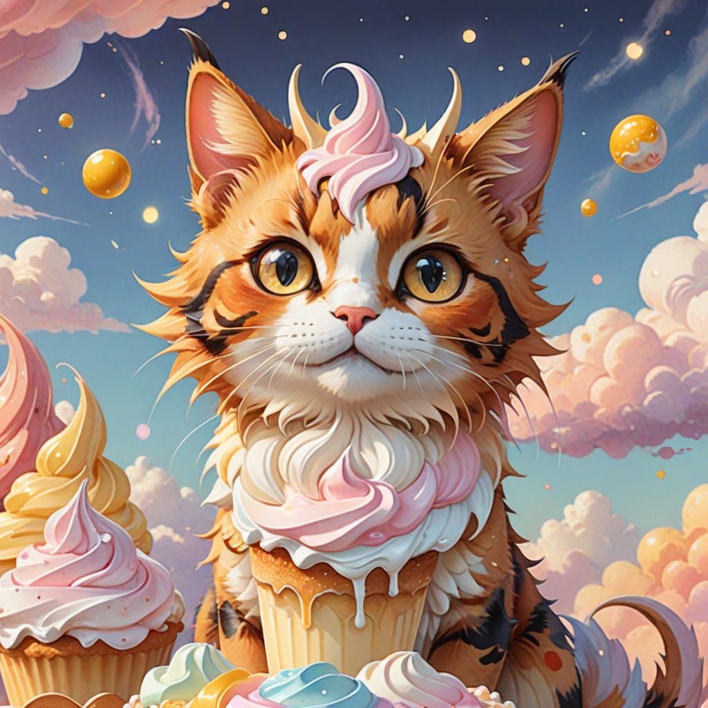 Kawaii Calico Cat Dragon in Pastel Watercolor