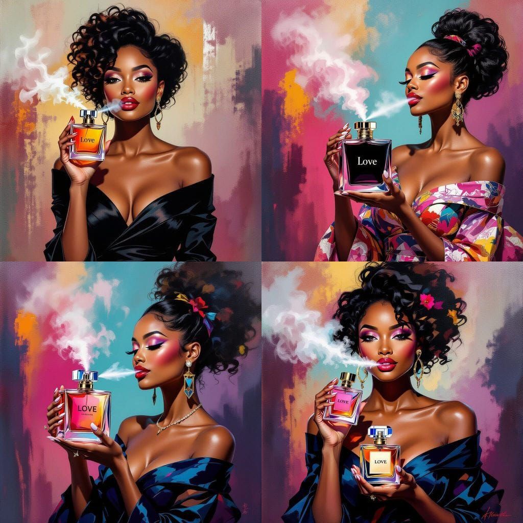 Black Woman with Perfume Bottle in Abstract Style