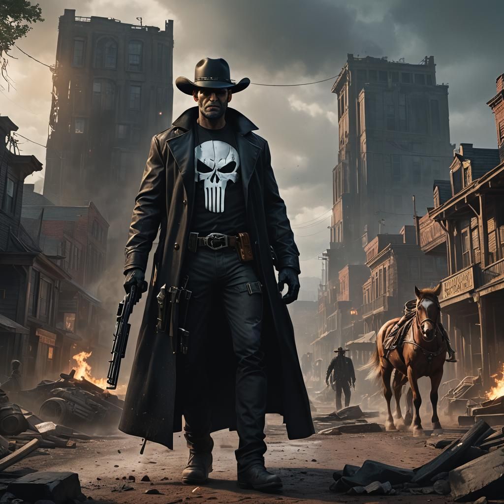 The Punisher in Cowboy Style: Detailed Matte Painting