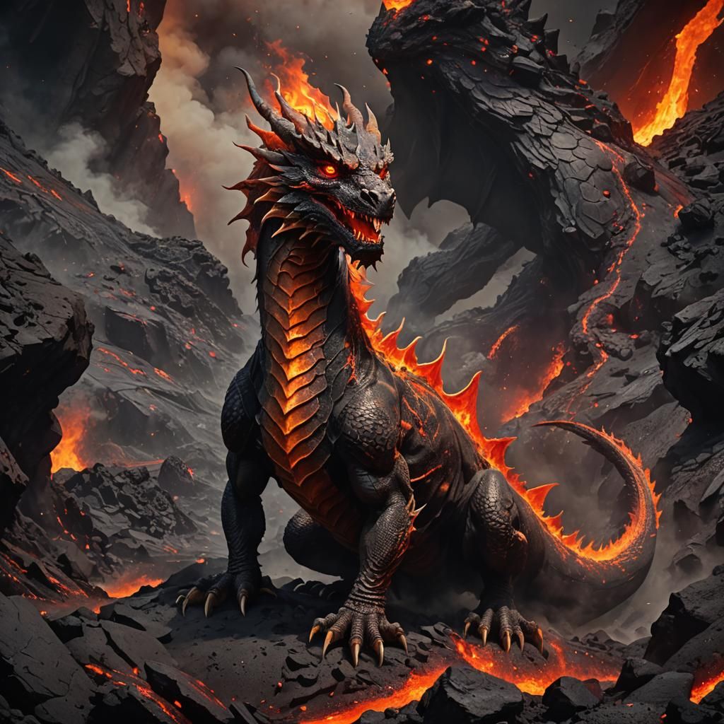Volcanic Dragon Concept Art in Fiery Hues