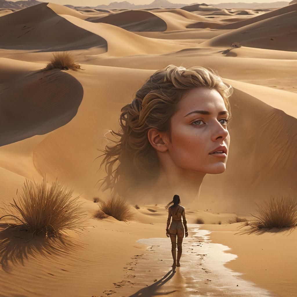 Baroque Desertscape: Woman's Thirst in Oil Painting