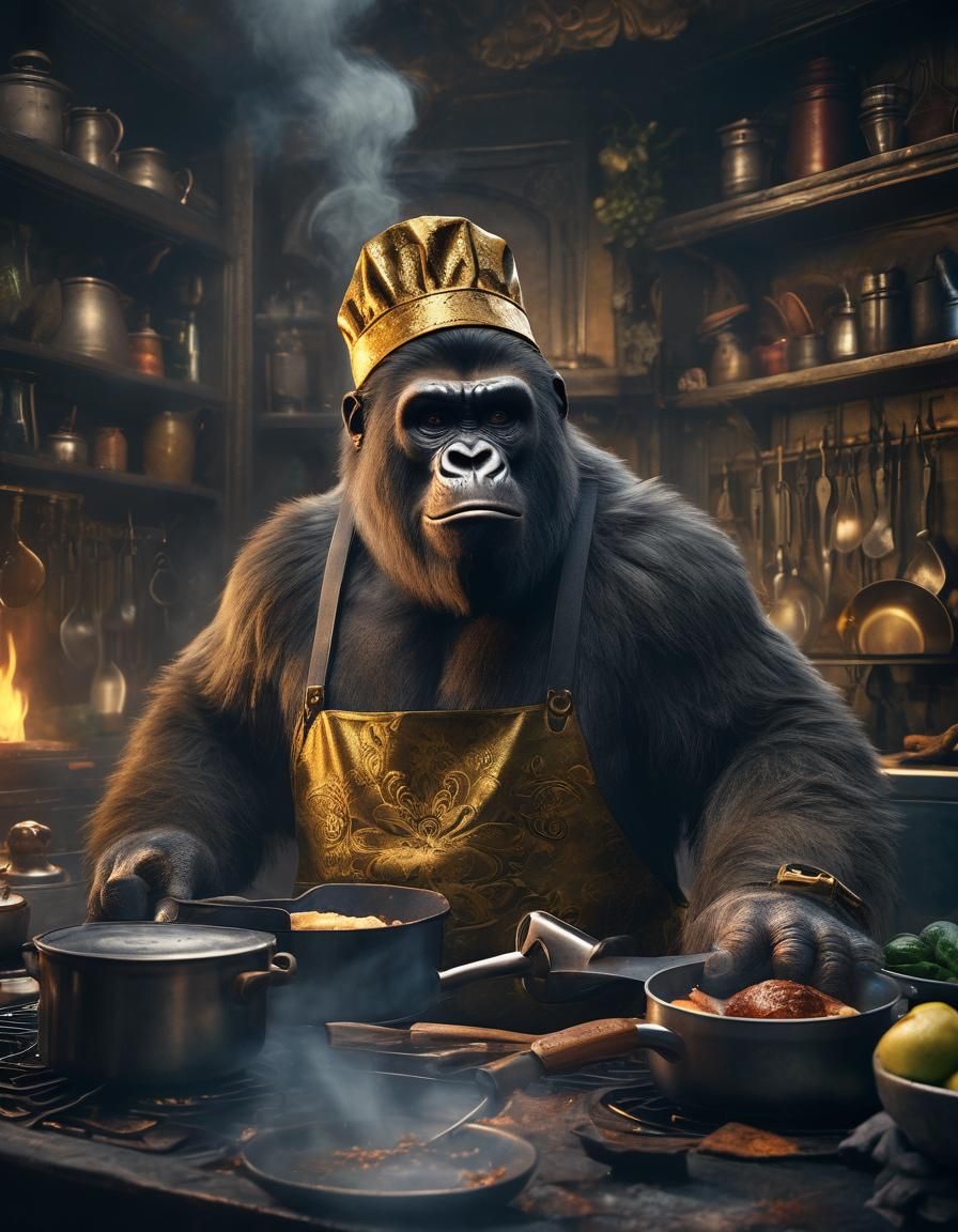 Ape Chef Portrait in Golden Light