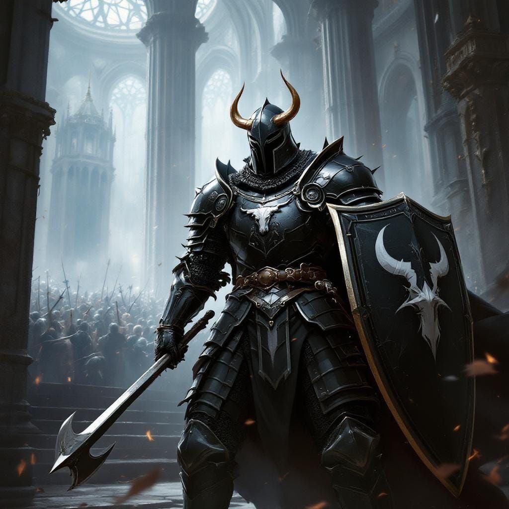 Knight in Black Armor in Grand Cathedral