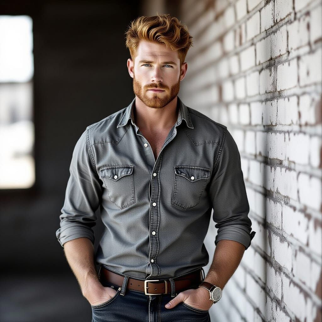 Handsome Redhead Poses in Dramatic B&W Fashion Ad