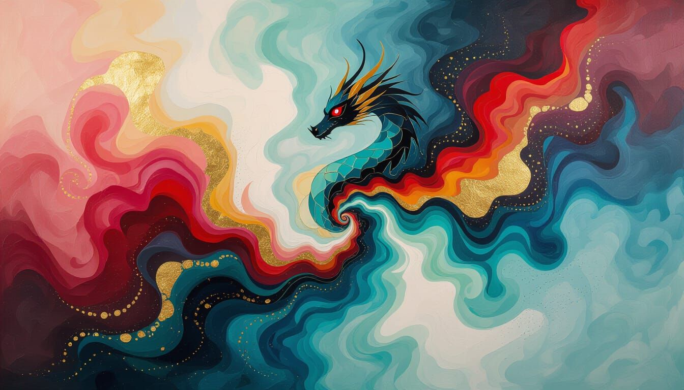 Mystical Dragon Emerges as Impressionistic Watercolor Smoke