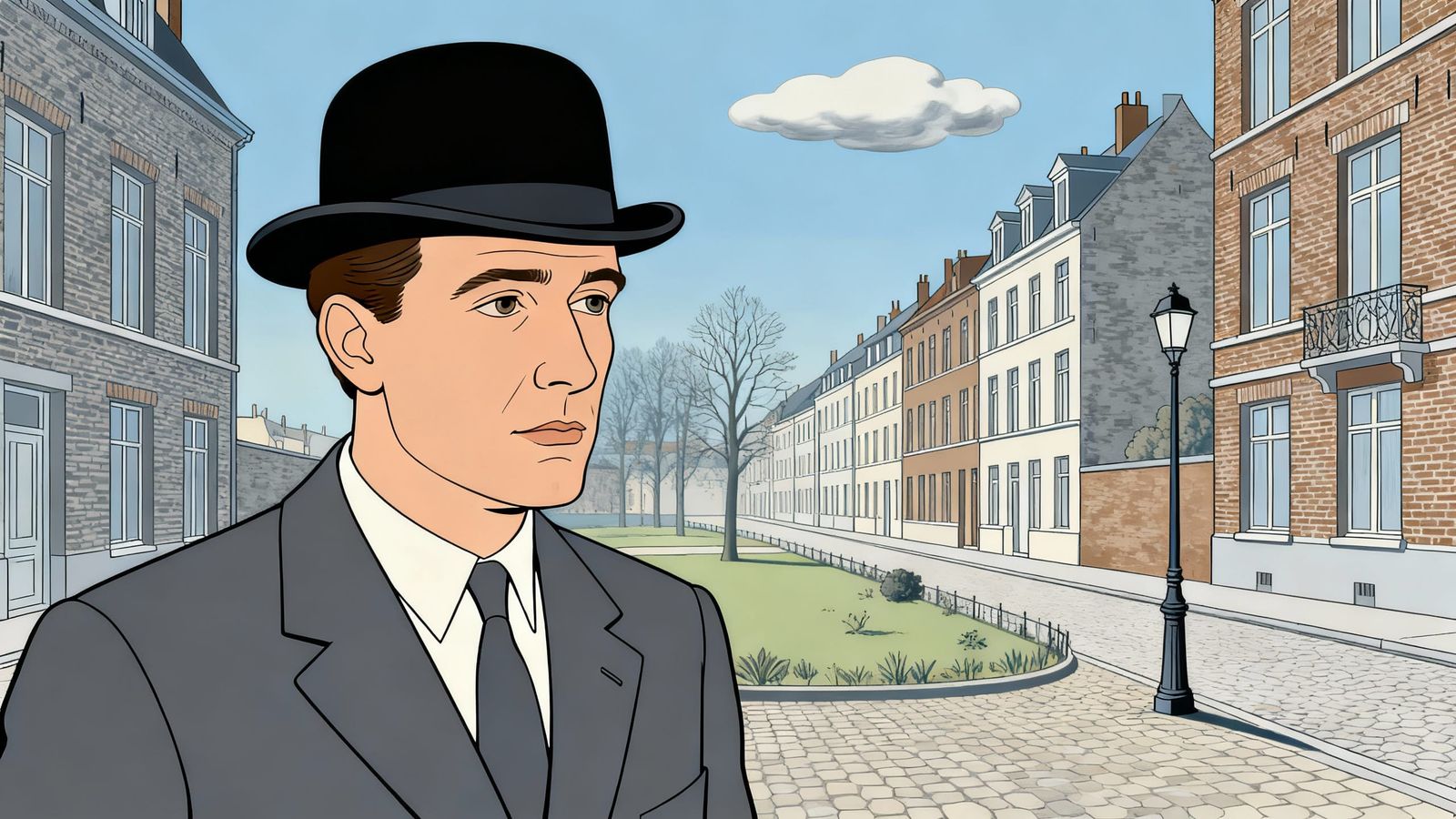 Jacques Brel in a Bowler Hat, Belgian Art Style