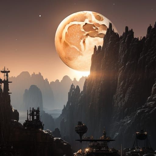 Moon with Woman's Face in Galactic Concept Art