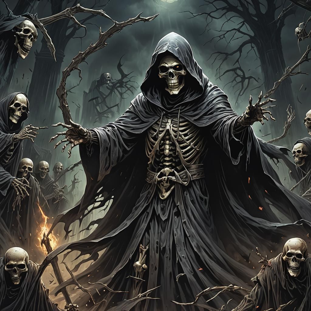 Grim Reaper Energy Absorption in Dark Fantasy Style