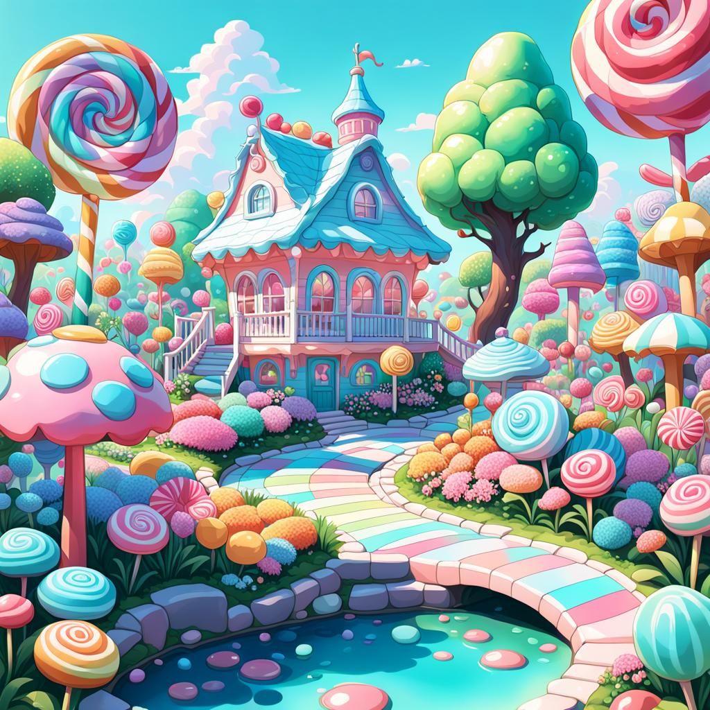 Kawaii Candy Garden in Hyperrealistic Style