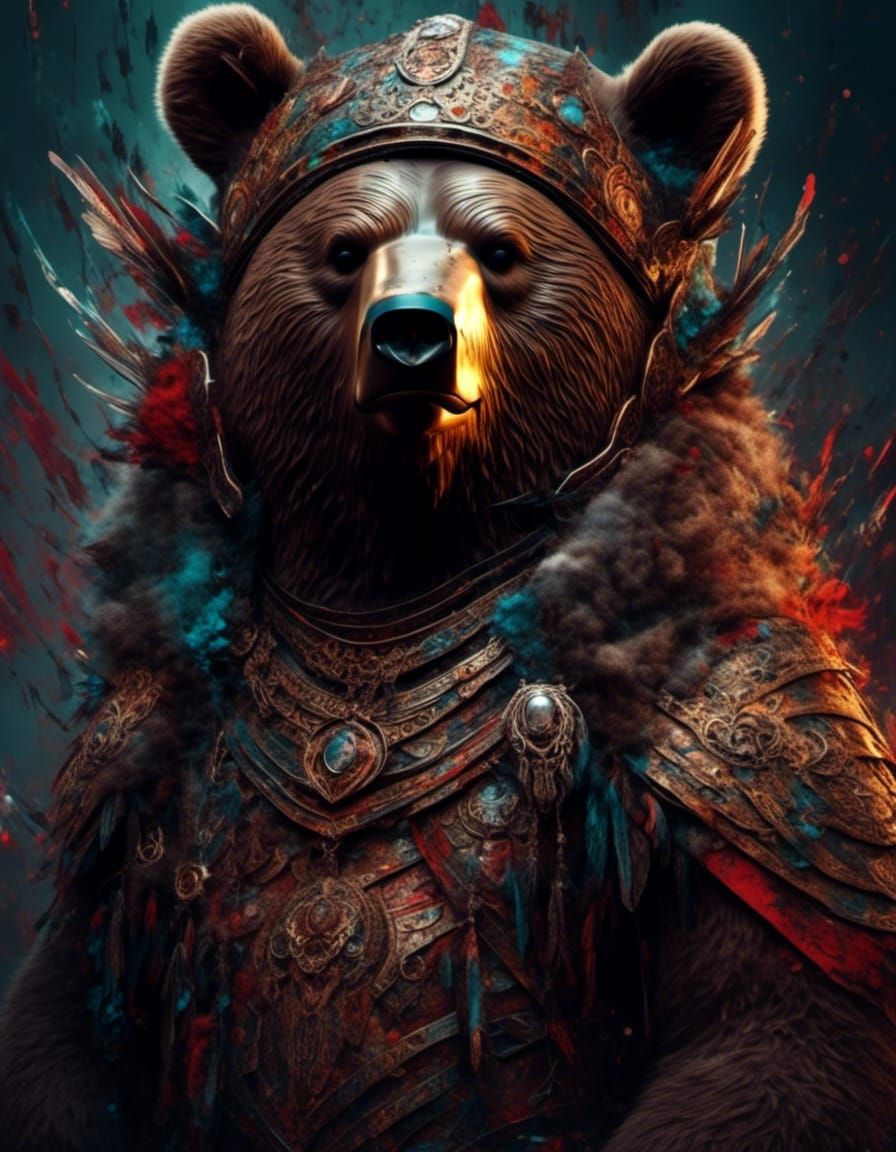 Icelandic Viking Bear in Mixed Media Style