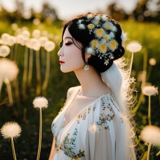 Dandelion Fairy in Summer Field, Fairycore Art