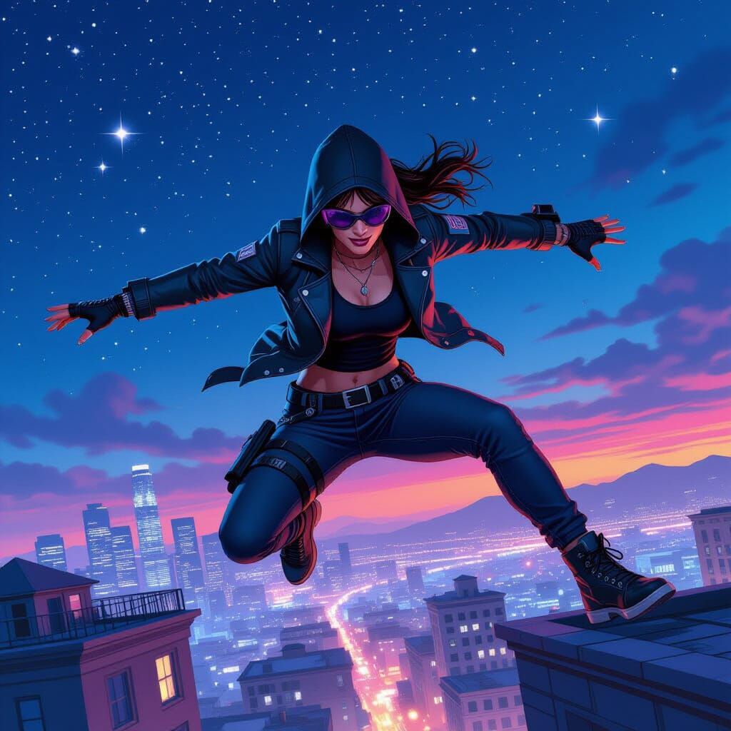 Mischievous Character Leaps Across Rooftops in GTA V Style A...