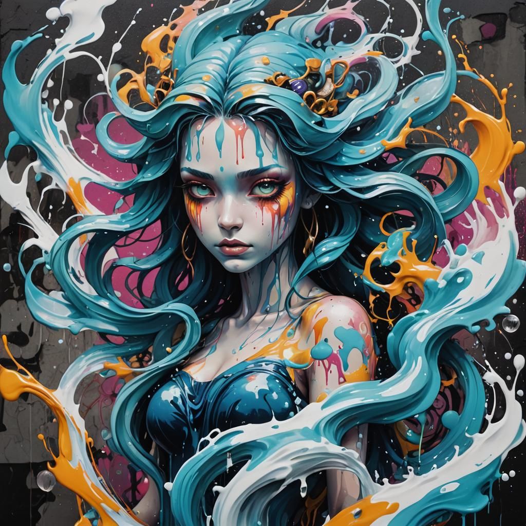 Undine Water Spirit in Graffiti Splash Art