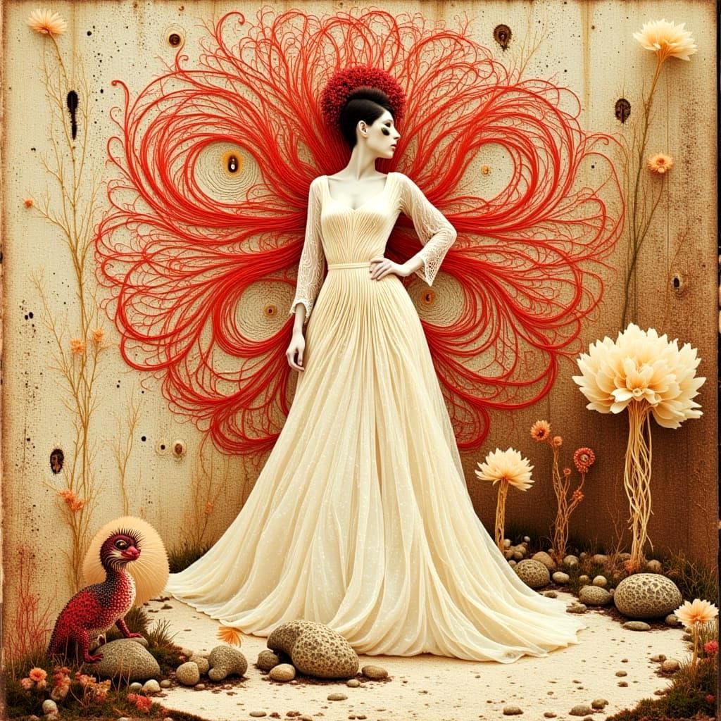Ethereal Lady in Dress with Alien Monsters, Photorealistic S...