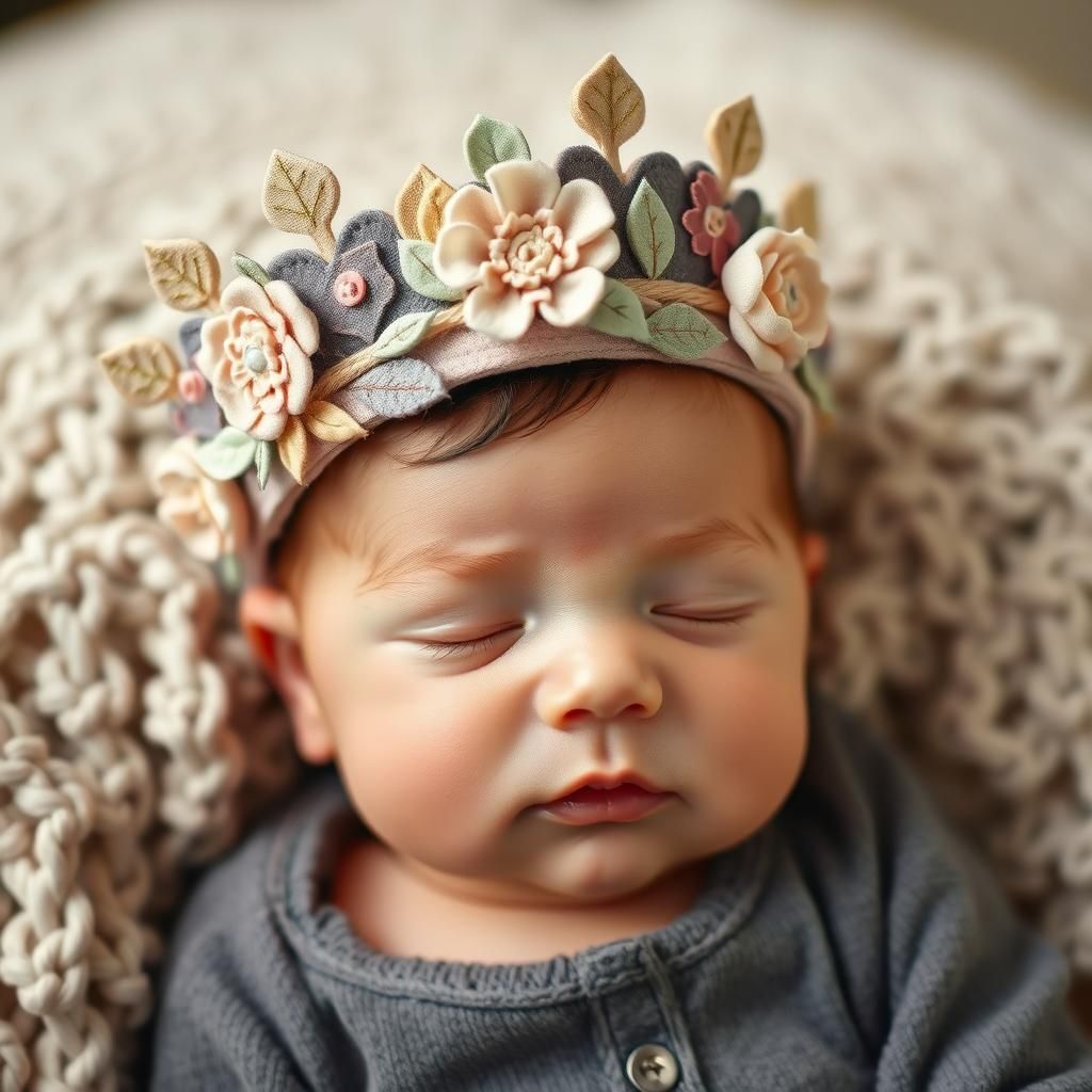 Newborn Boy in Handcrafted Floral Crown Headband