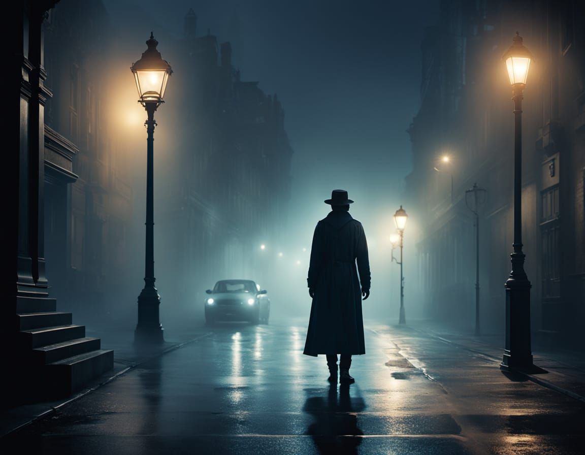 Mysterious Figure in Streetlight Glow: Splash Art Style