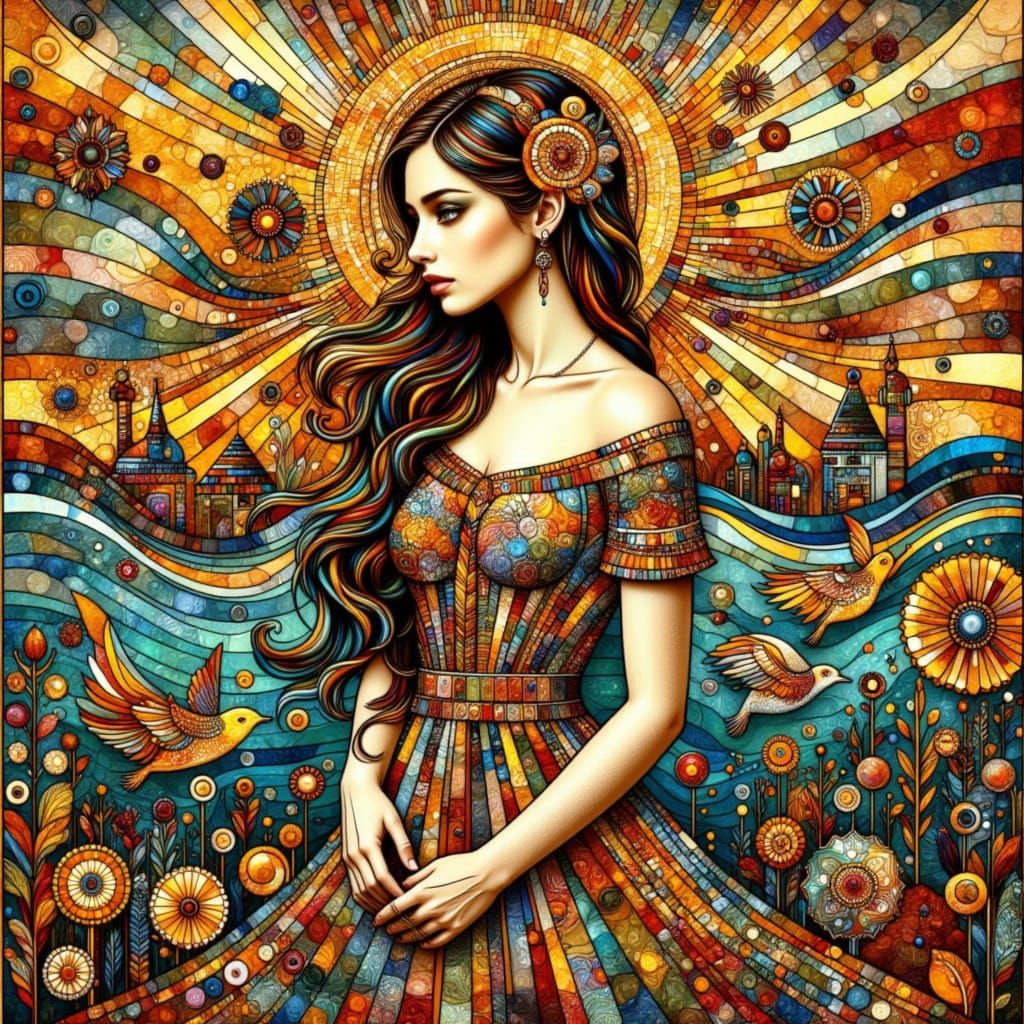 Golden Goddess of the Ocean in Klimt-Inspired Art