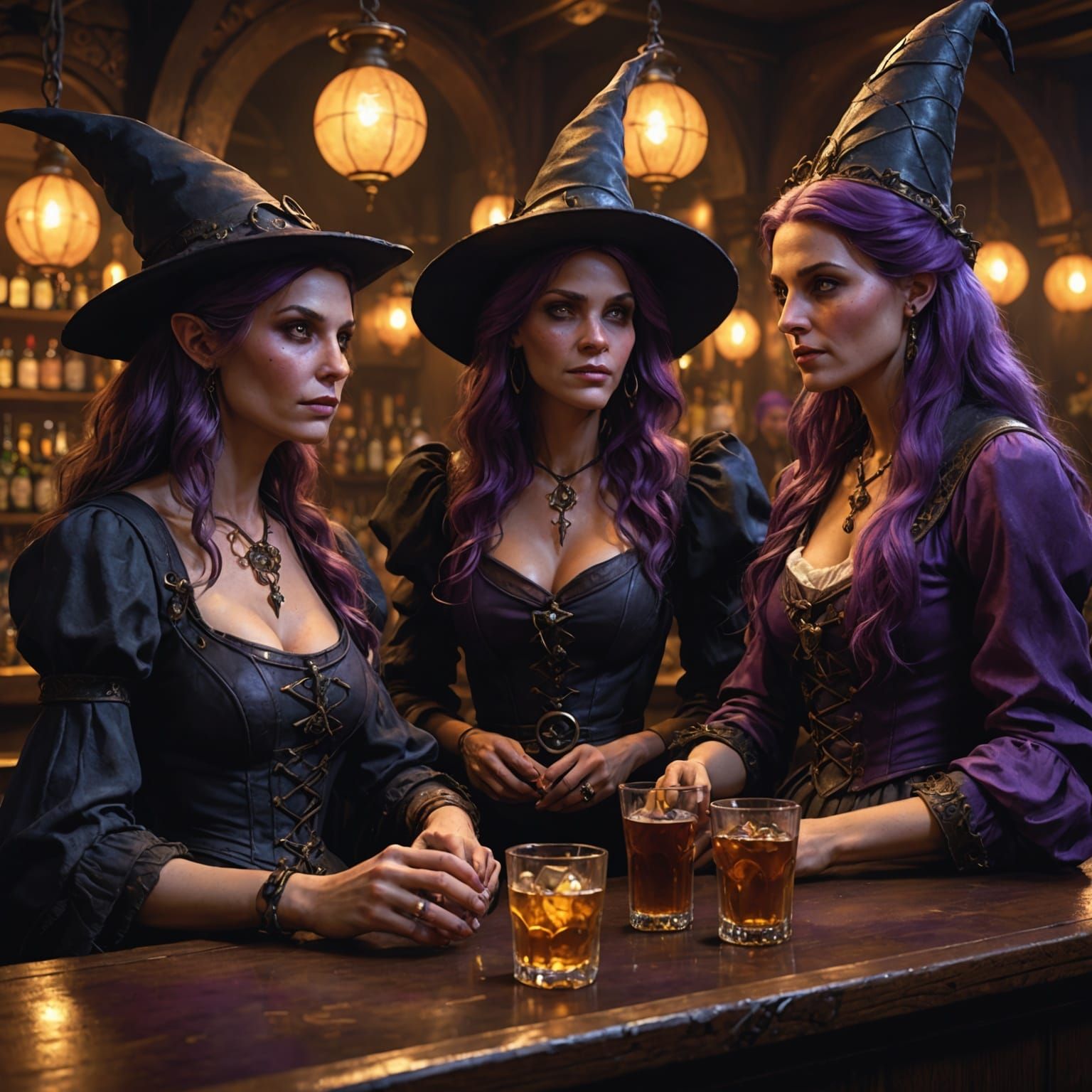 Witches at a Bar, Dark Fantasy Concept Art