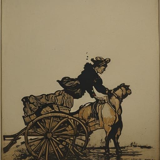 Woman Falling from Ink Cart in Classical Style