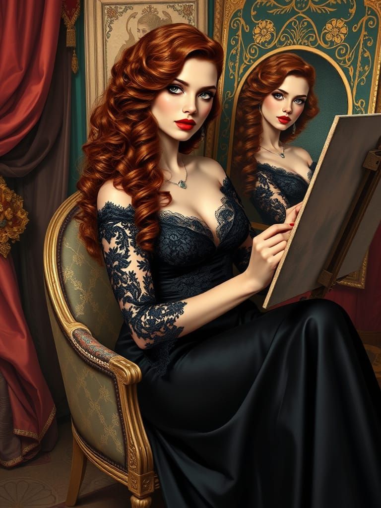 Luxurious Art Deco Portrait of a Woman in Opulent Setting