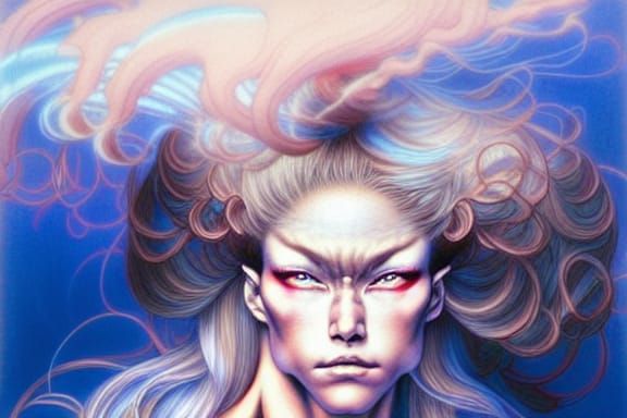 Ethereal Bodybuilder Portrait in Japanese Illustration Style