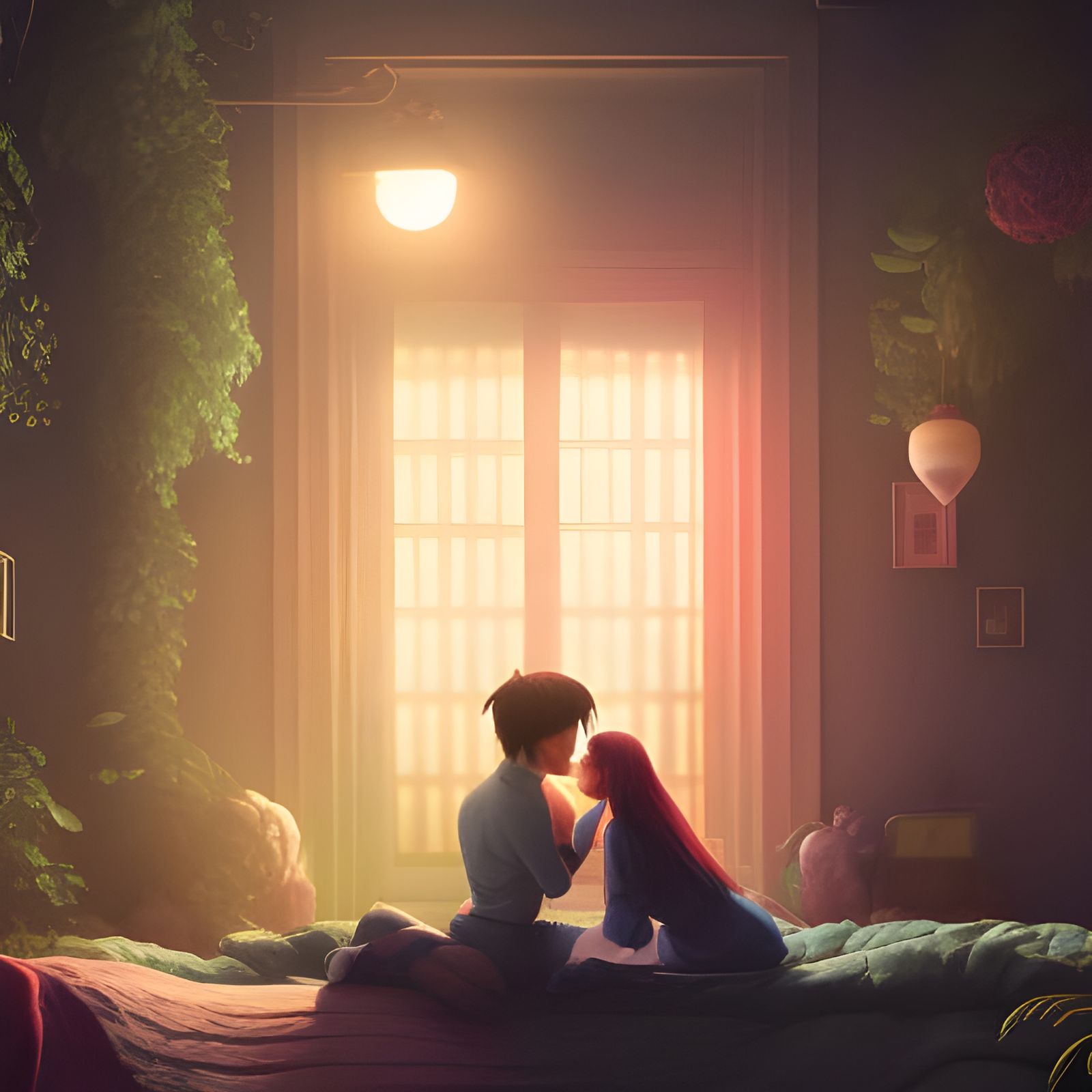 Lovers' Kiss: Digital Storybook Illustration