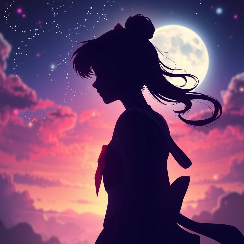 Sailor Moon Anime Silhouette in Detailed Matte Painting