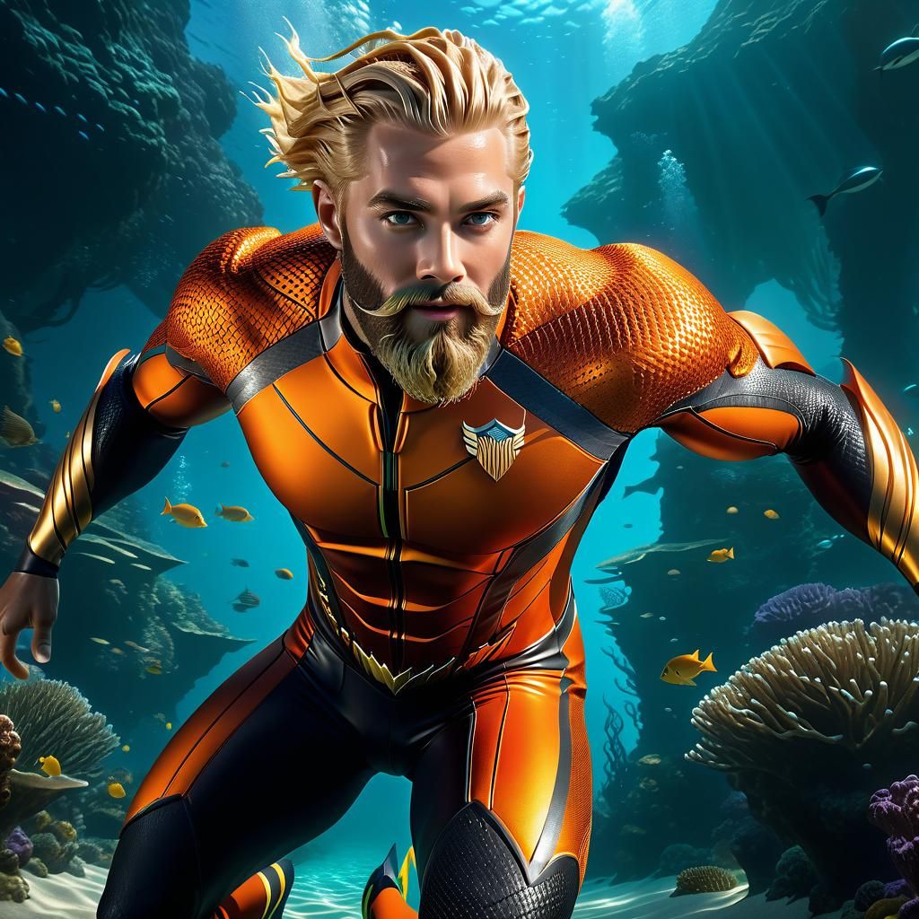 Aquaman in Orange Costume, Fantasy Concept Art