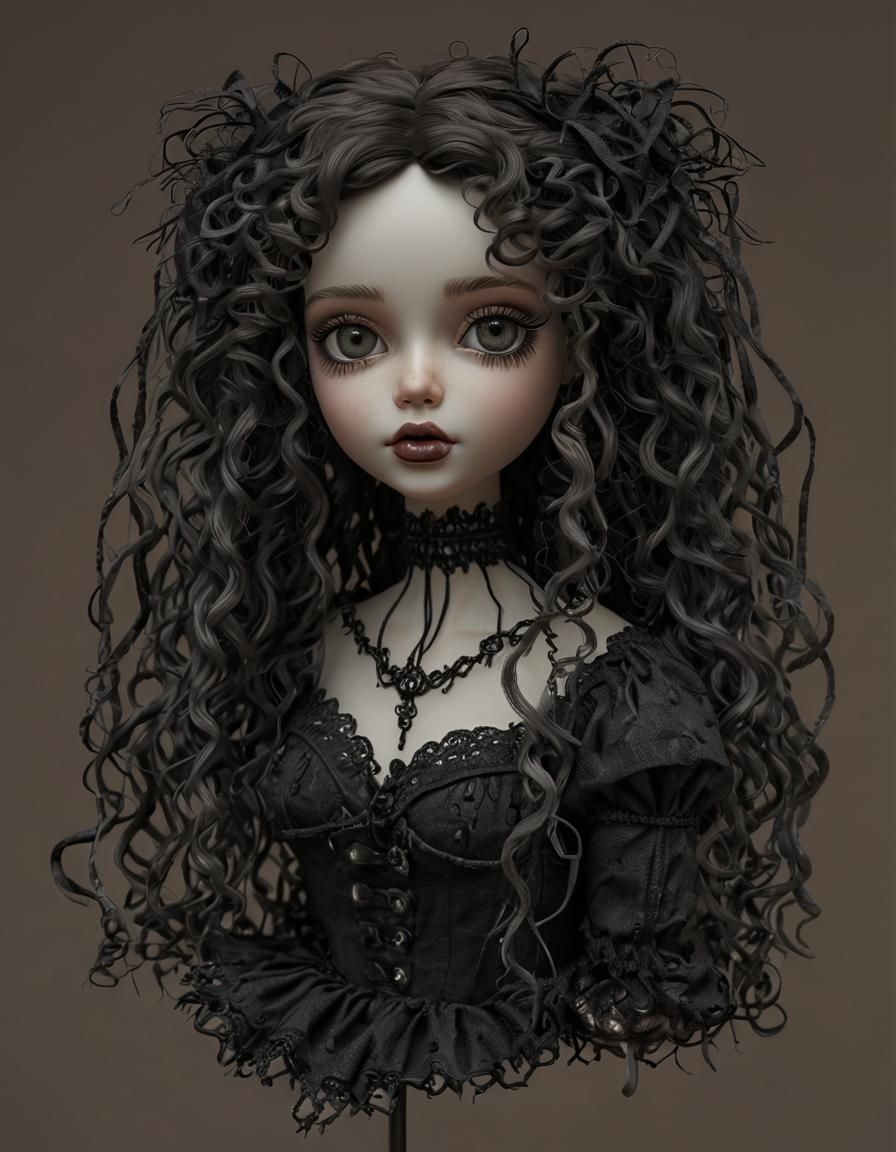 Porcelain Gothic Doll on a Canopy Bed