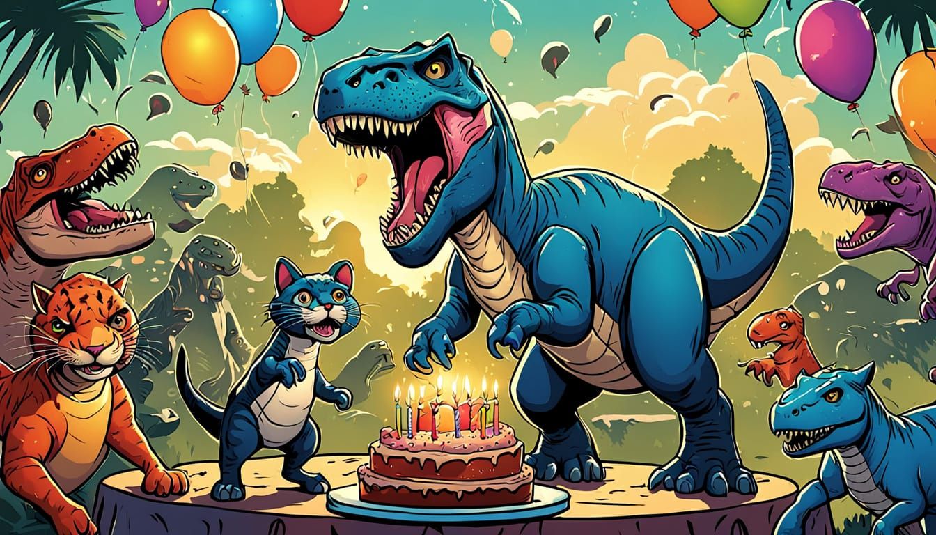 Diner Birthday Party with Cat, Panther, and T-Rex