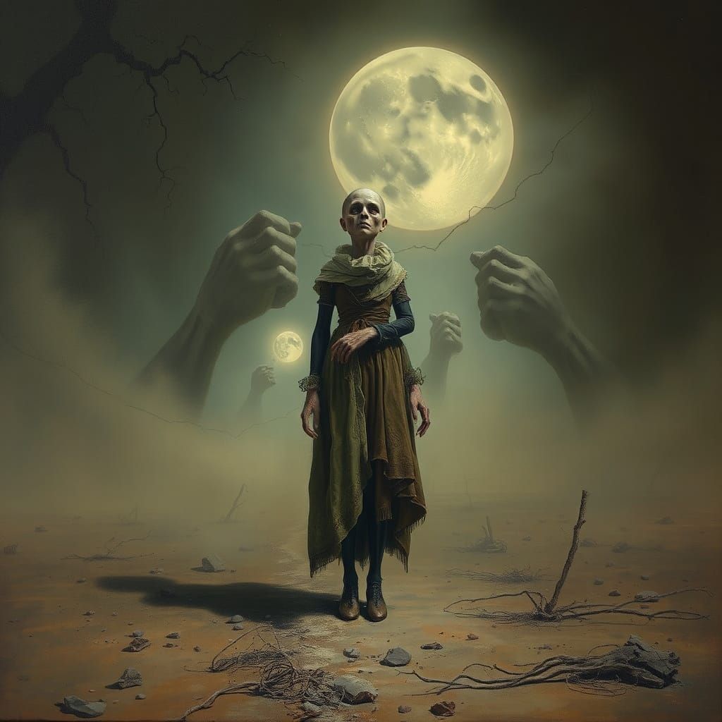 Surreal Purgatory Figure in a Dreamlike Landscape