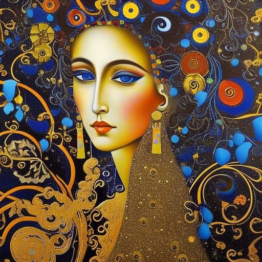 Klimt-Inspired Graffiti Art with Oil Gouache Textures
