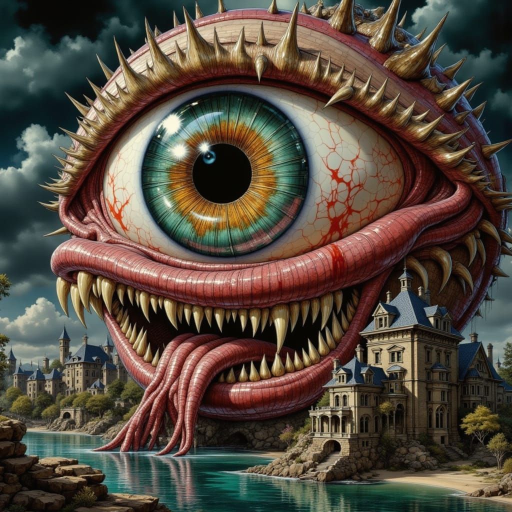 Visceral Biomechanical Eyeball with Dystopian Landscape