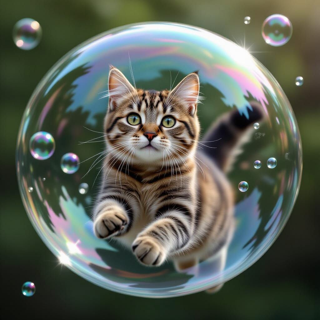 Cat Floating in a Bubble