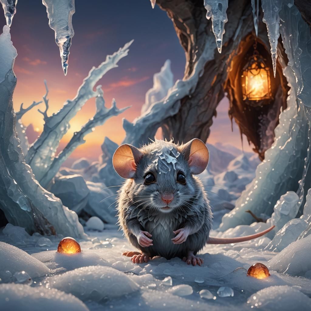 Brave Mouse Surviving in Icy Fantasy Landscape