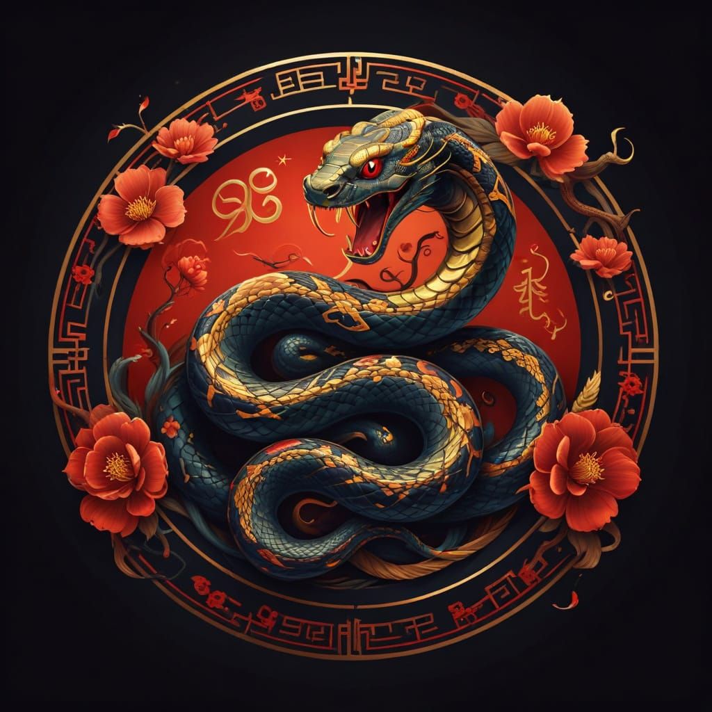 Snake Zodiac Sign in Elegant Chinese Style
