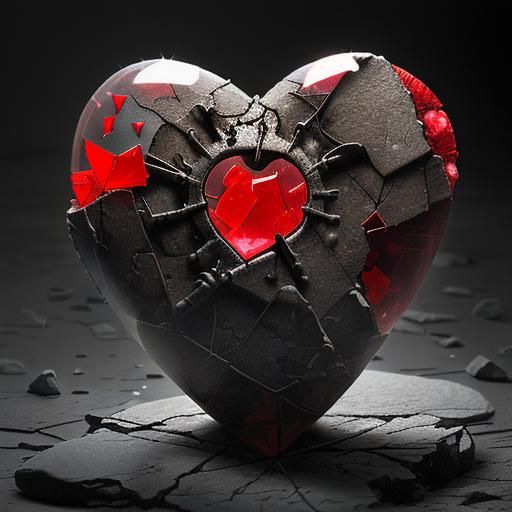 A fragile glass heart turning to stone