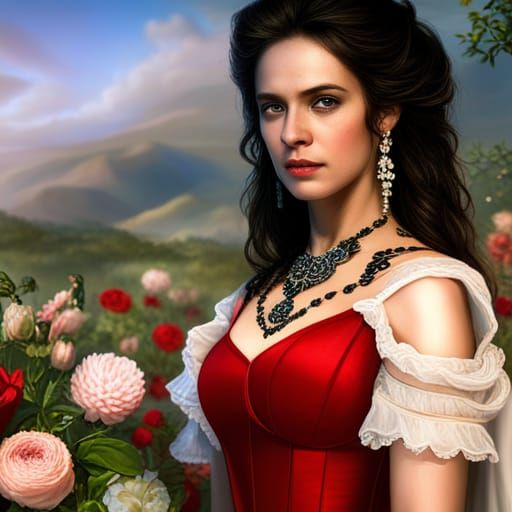 Ultra Realistic Mexican Woman in Red Gown