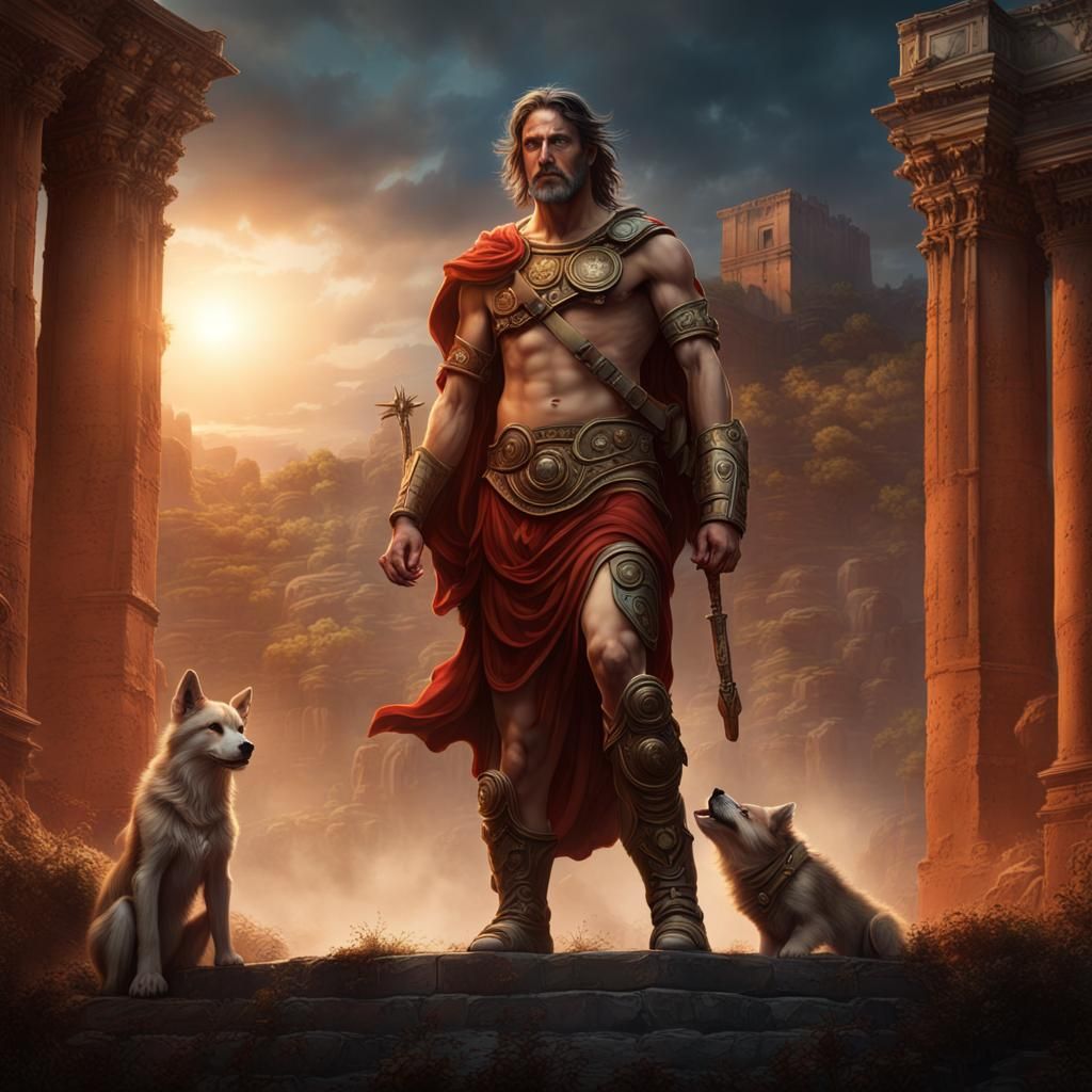 Romulus and Remus Raised by Wolf: Fantasy Art